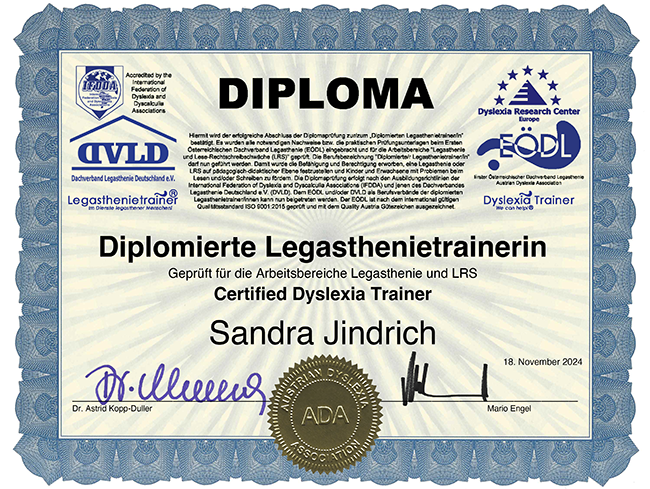 Diplomierte Legasthenietrainerin